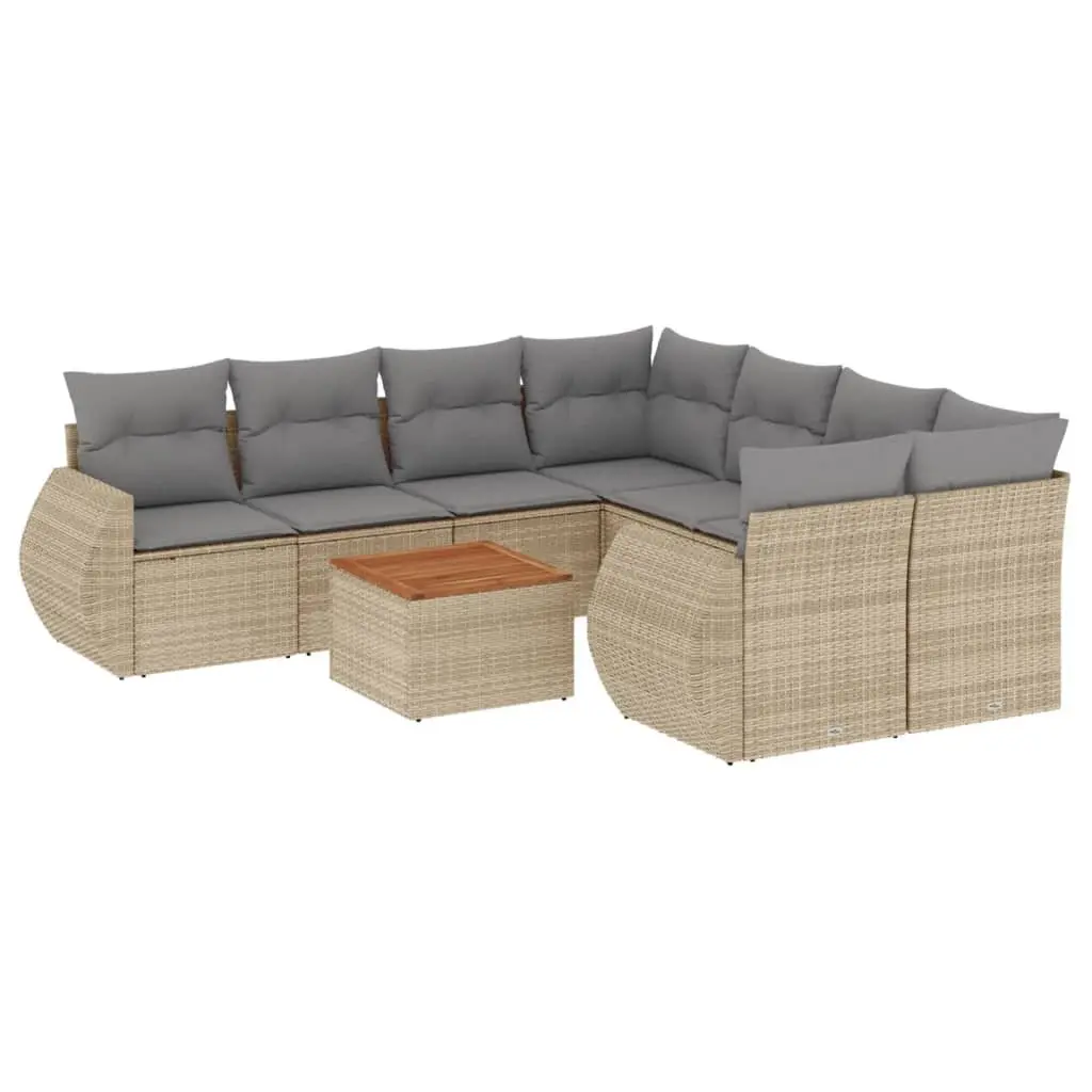 9 Piece Garden Sofa Set with Cushions Beige Outdoor Furniture Patio Seating