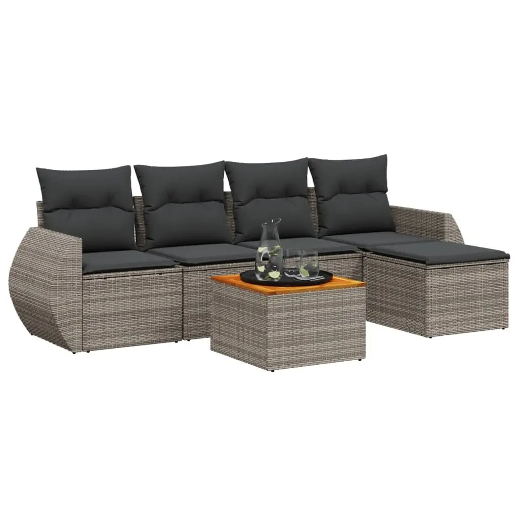 Garden Sofa Set 6 Piece Outdoor Furniture with Cushions Grey Poly Rattan Modular