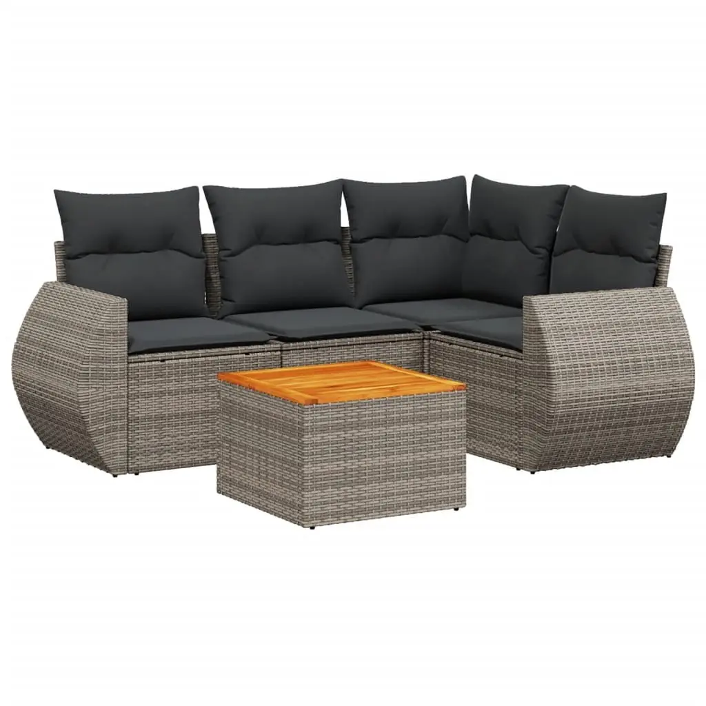5 Piece Modular Outdoor Garden Sofa Set with Cushions Grey Poly Rattan