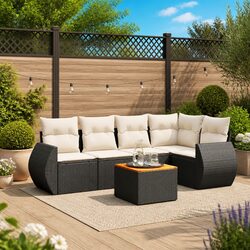Outdoor Garden Sofa Set 6 Piece Patio Furniture with Cushions Black Rattan