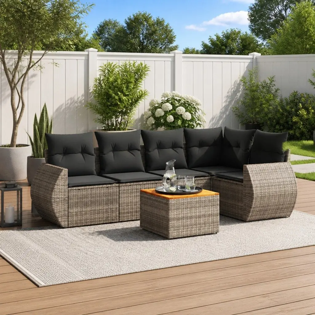 Garden Sofa Set 6 Piece Outdoor Furniture Grey Poly Rattan Cushions Patio