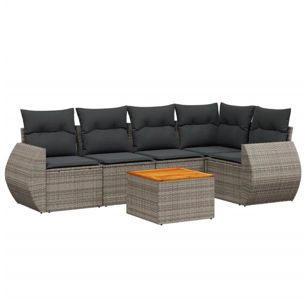 Garden Sofa Set 6 Piece Outdoor Furniture Grey Poly Rattan Cushions Patio
