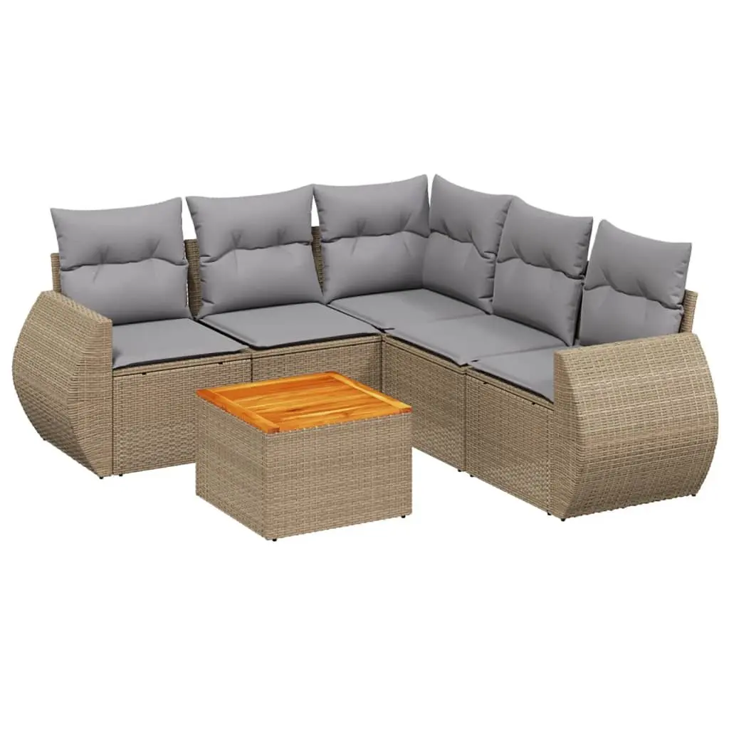 Garden Sofa Set 6 Piece Outdoor Furniture with Cushions Beige Poly Rattan Patio