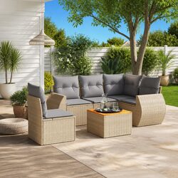 Outdoor Garden Sofa Set 6 Piece Patio Furniture with Cushions Beige Rattan