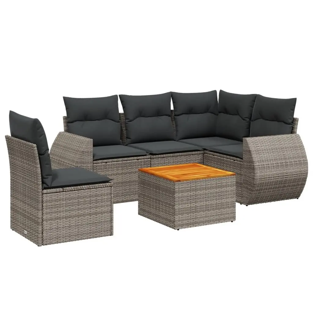 Garden Sofa Set 6 Piece Outdoor Patio Furniture with Cushions Grey Rattan