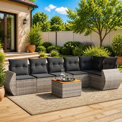 Garden Sofa Set 7 Piece Outdoor Furniture Patio Lounge Grey Poly Rattan Cushions