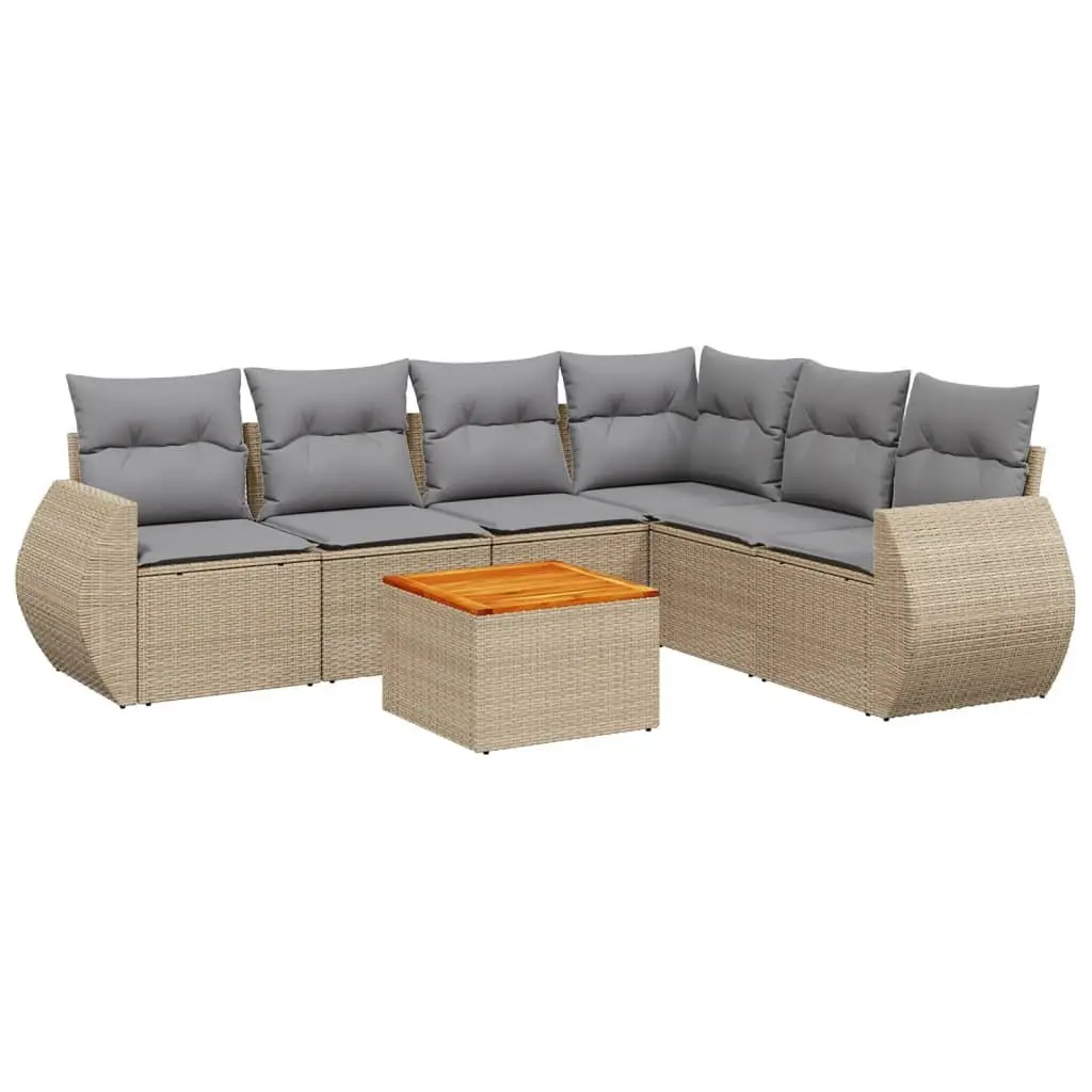 Outdoor Garden Sofa Set 7 Piece Patio Furniture with Cushions Beige Rattan
