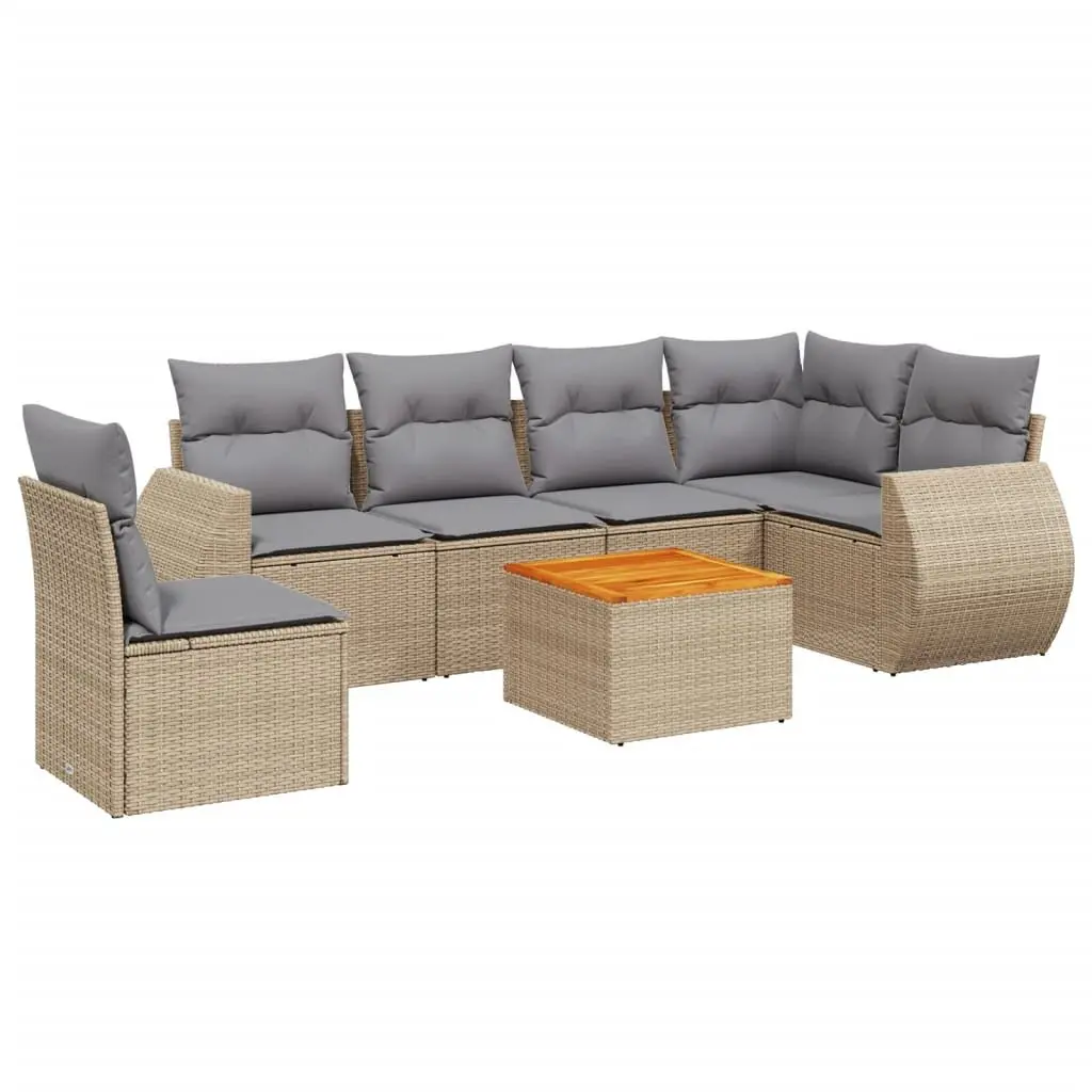 7 Piece Outdoor Garden Sofa Set Beige Patio Furniture with Cushions Table
