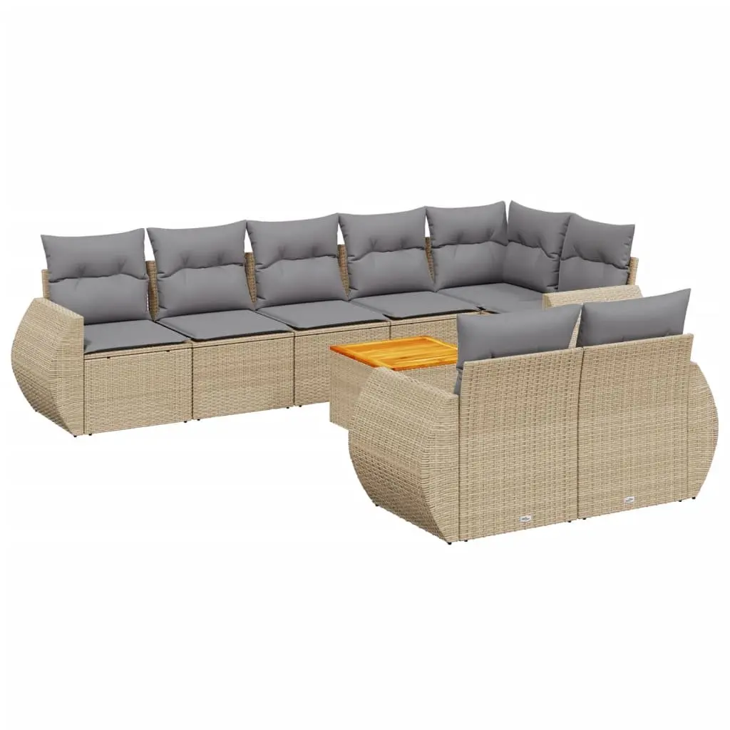 Outdoor Garden Sofa Set 9 Piece Patio Furniture Beige Poly Rattan with Cushions