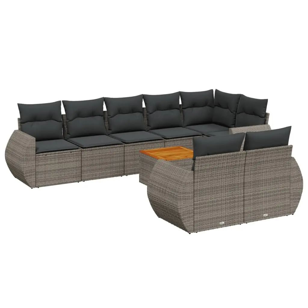 Garden Sofa Set 9 Piece Outdoor Furniture Patio Seating Grey Poly Rattan with