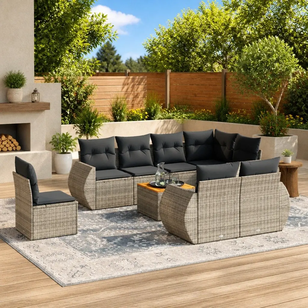 Garden Sofa Set 9 Piece Outdoor Furniture Patio Seating Grey Poly Rattan Modular