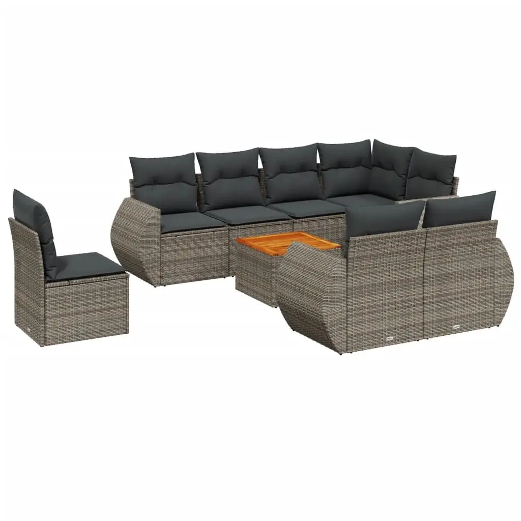 Garden Sofa Set 9 Piece Outdoor Furniture Patio Seating Grey Poly Rattan Modular