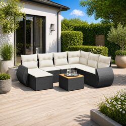 Friendly 8 Piece Garden Sofa Set in Black Rattan