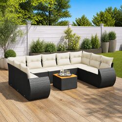 Friendly 10 Piece Black Garden Sofa Set with Cushions
