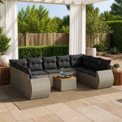 Garden Sofa Set 10 Piece Outdoor Furniture with Cushions Grey Patio Lounge