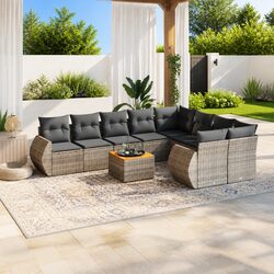Garden Sofa Set 10 Piece Outdoor Furniture Grey Modular Poly Rattan with