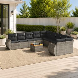 Garden Sofa Set 11 Piece Outdoor Furniture Grey Patio Sectional with Cushions