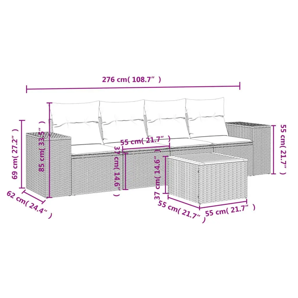Garden Sofa Set 5 Piece Outdoor Furniture Patio Lounge Beige Cushions Modular