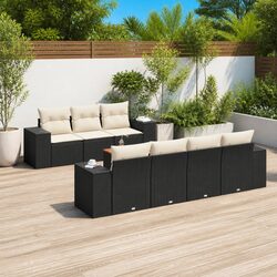 Garden Sofa Set 8 Piece Outdoor Patio Furniture with Cushions Black Poly Rattan