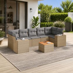 8 Piece Outdoor Garden Sofa Set Beige Poly Rattan Patio Furniture with Cushions