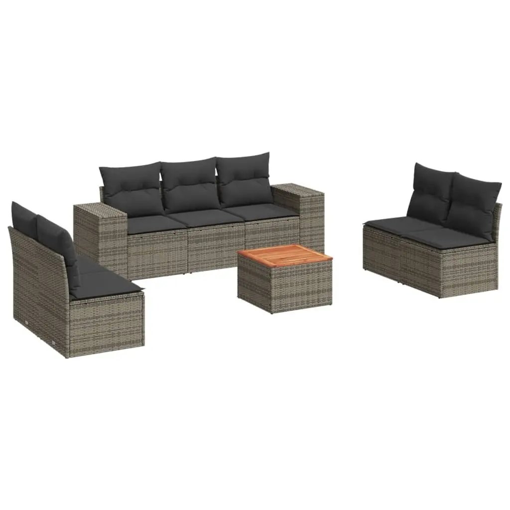 8 Piece Garden Sofa Set Grey Rattan Outdoor Patio Furniture with Cushions