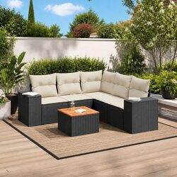 6 Piece Garden Sofa Set with Cushions Outdoor Patio Furniture Black Rattan