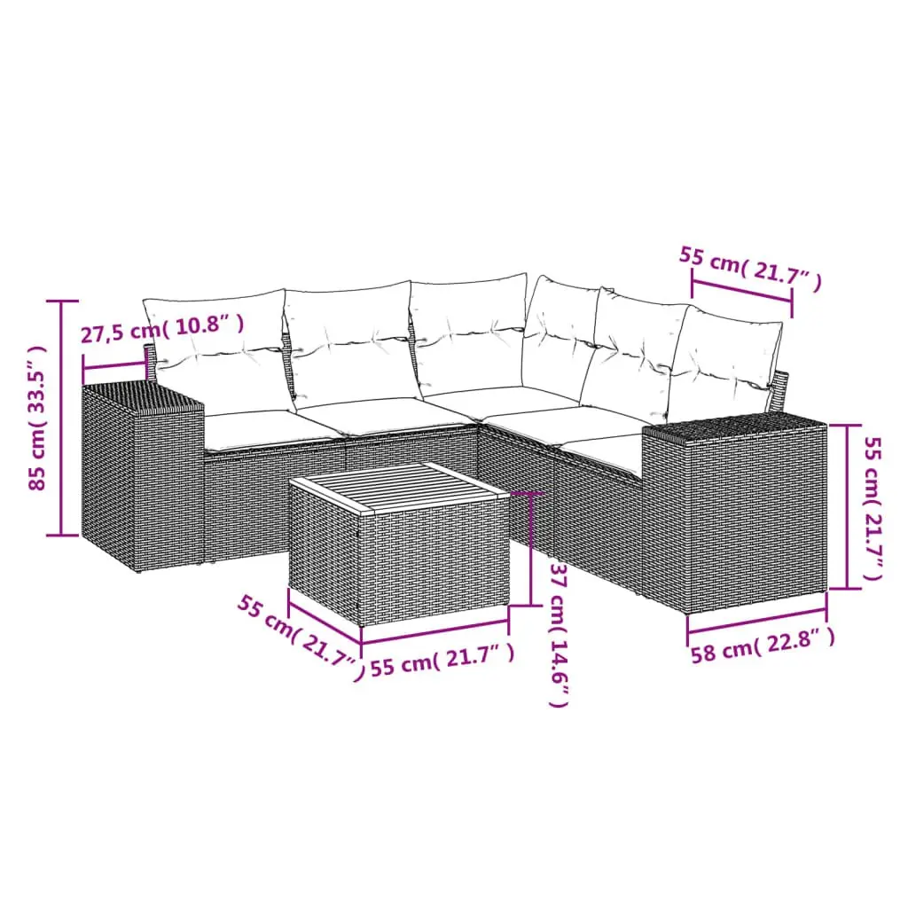 Garden Sofa Set 6 Piece Outdoor Furniture Patio Beige Poly Rattan Modular