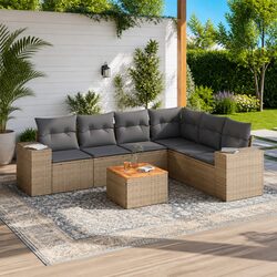 Outdoor Garden Sofa Set 7 Piece Patio Furniture with Cushions Beige Rattan