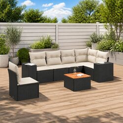 7 Piece Garden Sofa Set Outdoor Furniture with Cushions Black Poly Rattan Patio
