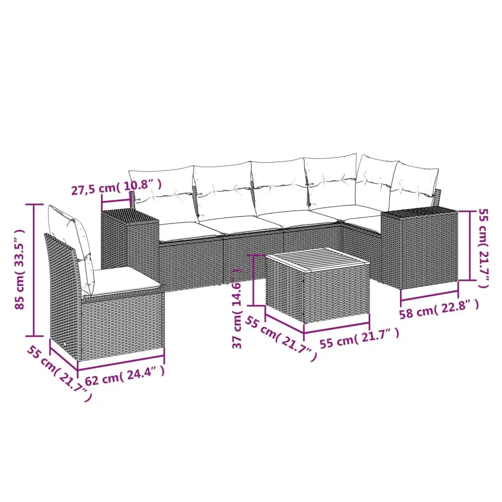 Outdoor Sofa Set 7 Piece Garden Furniture Patio Beige Poly Rattan with Cushions