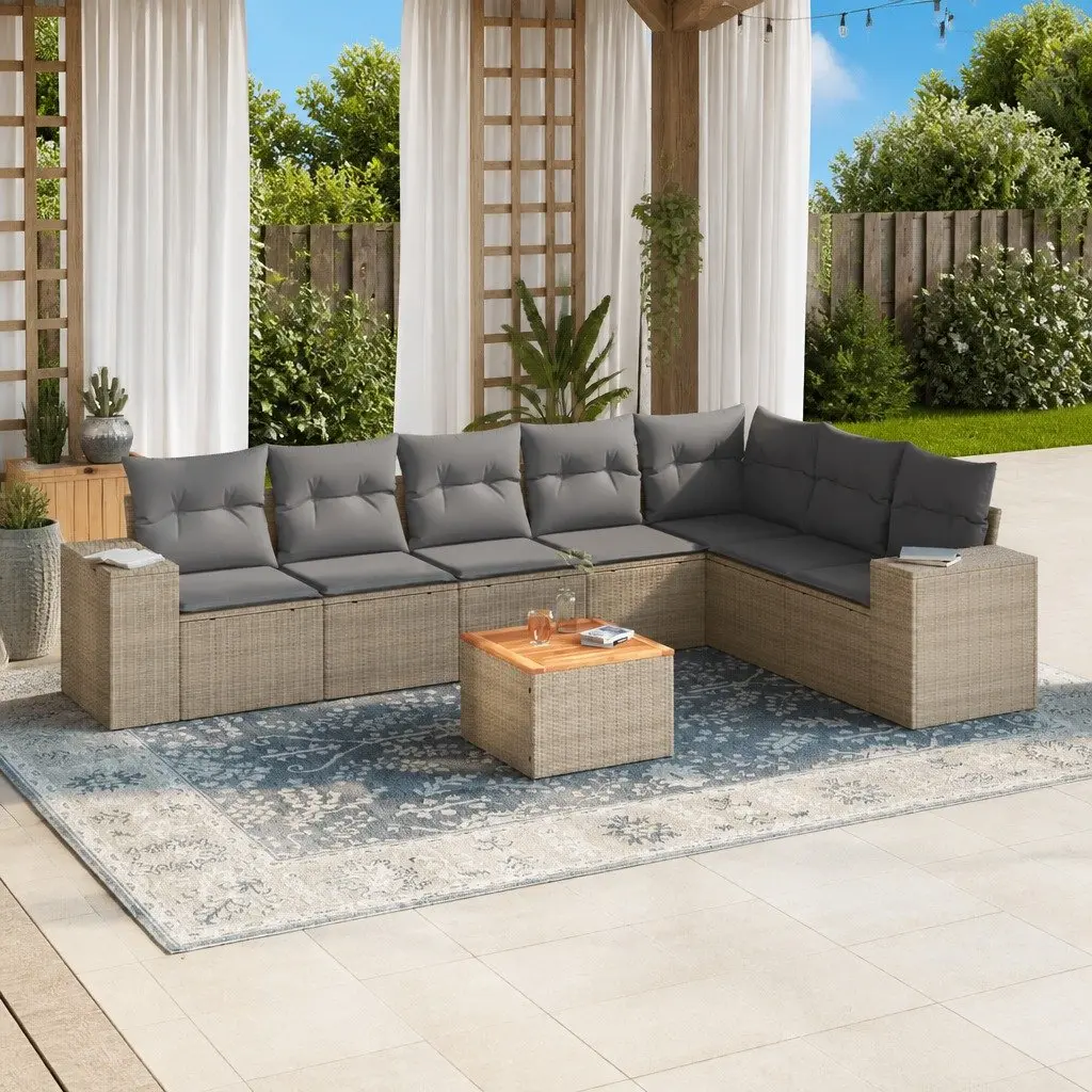 Garden Sofa Set 8 Piece Outdoor Furniture Beige Poly Rattan Patio Seating