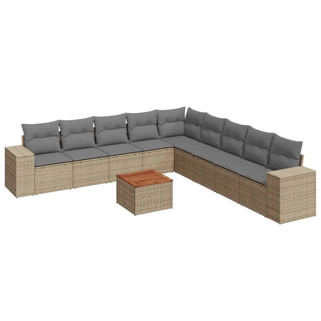 Outdoor Furniture 10 Piece Modular Garden Sofa Set Beige Poly Rattan Sectional