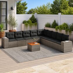 10 Piece Outdoor Garden Sofa Set with Cushions Grey Poly Rattan Patio Furniture