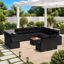 Garden Sofa Set 12 Piece Outdoor Furniture Patio Lounge Black Poly Rattan