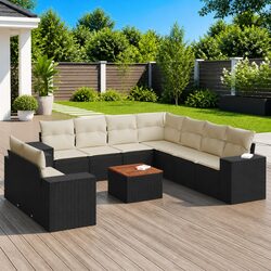 Garden Sofa Set 10 Piece Outdoor Patio Furniture Modular Black with Cushions