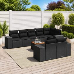Garden Sofa Set 9 Piece Outdoor Furniture Patio Black Poly Rattan with Cushions
