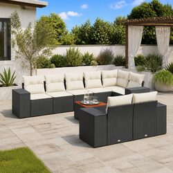 Friendly 9-Piece Black Garden Sofa Set with Cushions