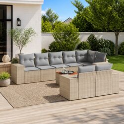 Get Comfortable with This 9-Piece Outdoor Sofa Set in Beige
