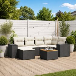 7 Piece Garden Sofa Set Outdoor Patio Furniture with Cushions Black Rattan