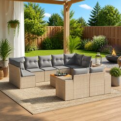 Outdoor Garden Sofa Set 10 Piece Modular Patio Furniture with Cushions Beige