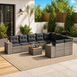Garden Sofa Set 10 Piece Outdoor Furniture Grey Poly Rattan Patio Sectional