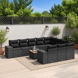 Garden Sofa Set 11 Piece Outdoor Furniture Patio Black Rattan Cushions Modular