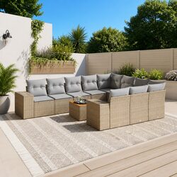 Friendly 11-Piece Modular Garden Sofa Set with Beige Cushions