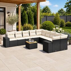 Garden Sofa Set 11 Piece Outdoor Furniture Black Poly Rattan Modular Patio