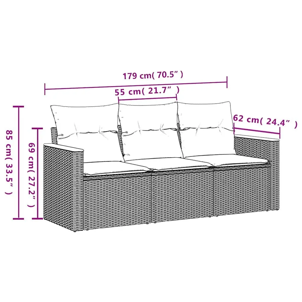 Outdoor Garden Sofa Set Modular Cushioned Black Rattan 3 Piece