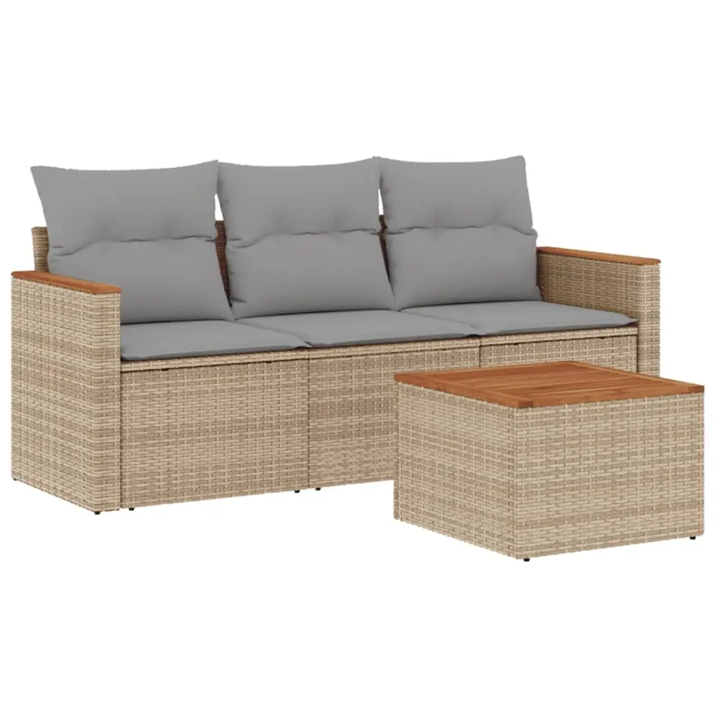 Garden Sofa Set 4 Piece Outdoor Furniture Patio Conversation Beige Cushions