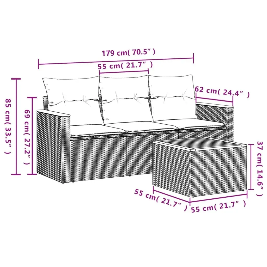 Garden Sofa Set 4 Piece Outdoor Furniture Patio Conversation Beige Cushions