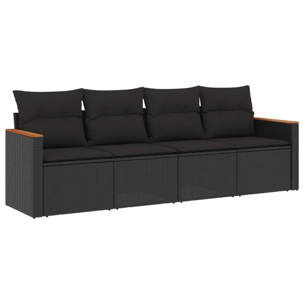 Garden Sofa Set 4 Piece Outdoor Furniture Patio Lounge Black Rattan Cushions