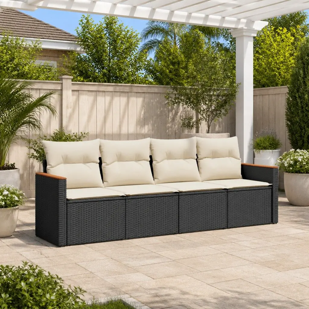 Garden Sofa Set 4 Piece Outdoor Patio Furniture with Cushions Black Rattan