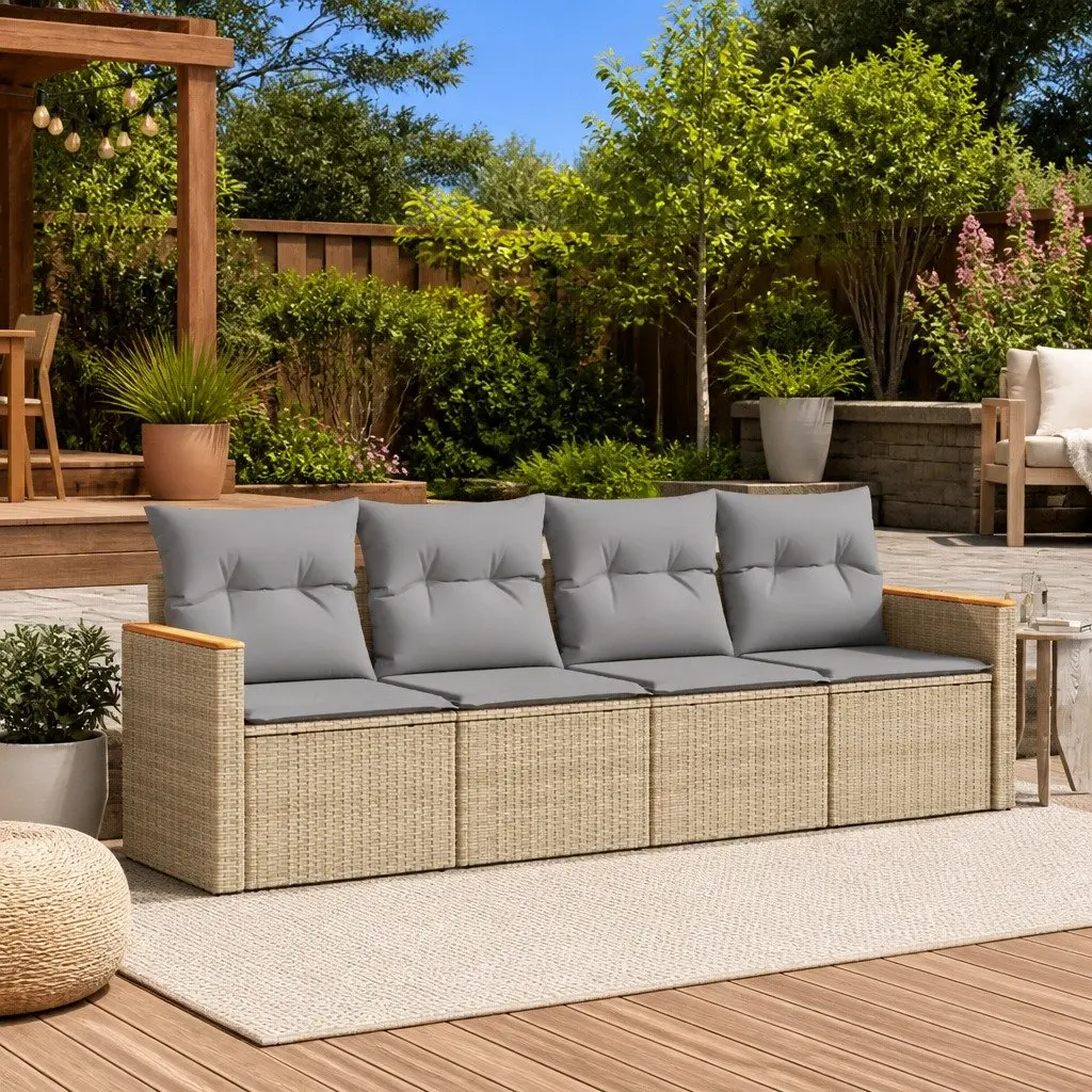 Garden Sofa Set 4 Piece Outdoor Furniture Beige Cushions Patio Seating Modular
